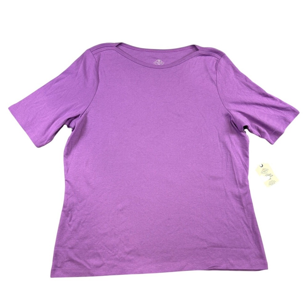 NWT St Johns Bay Petite PXXL Classic Boatneck Tee Orchid Purple 100% Cotton